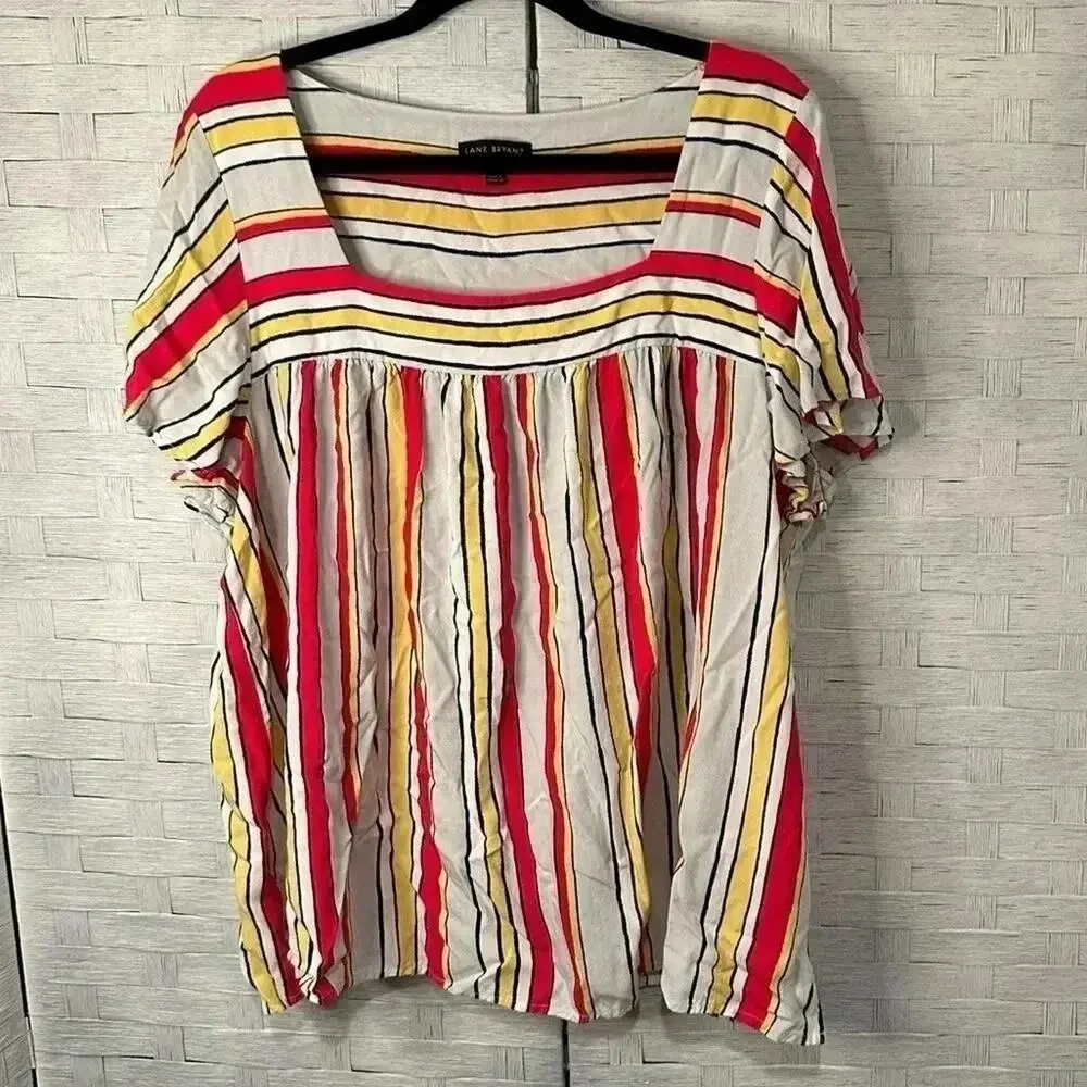 Lane Bryant womens square neck short flutter sleeve colorful top plus size